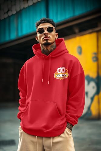 Image of Veirdo Cotton Poly Fleece Oversized Hooded Sweatshirt Baggy Fit Stylish Pocket Graphic Printed Hoodie for Men (Available in Sizes: S to 3XL)