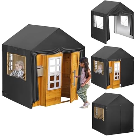 Iceberg Elf Playhouse Cover, 50" L X 45" W X 55" H, Outdoor Plastic Wooden Playhouse Covers, Waterproof, Transparent Window with Zipper, 640d Heavy Duty Oxford Fabric (Black) Cover