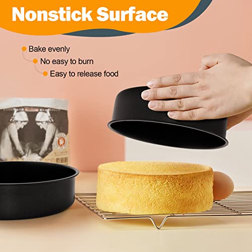 P&P Chef 8 Inch Round Cake Pan Set Of 2, Non-Stick Cake Baking Pans For Birthday Wedding Layer Cakes, Stainless Steel Core & Leak Proof, Sturdy & Healthy, Black #TOP3