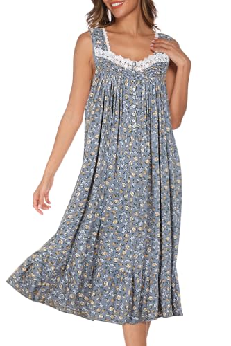 Image of AVIIER Cotton Nightgowns for Women Sleeveless House Dress Ladies Long Nightdress with Pockets S-XXL