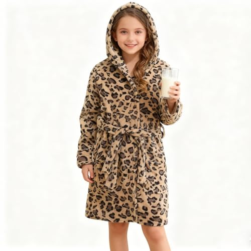 Image of Boys Girls Bathrobes,Toddler Boy Girl Robes,Children's Plush Soft Coral Fleece Hooded Pajamas Sleepwear for Kids