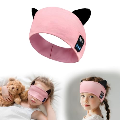 Joythink Kids Bluetooth Headband Headphones Sleep Mask Wireless Earphones Built in Thin Speaker Adjustable Sports Headset Sleep Headband for Girls Boys Toddler Children Baby Travel Study Pink