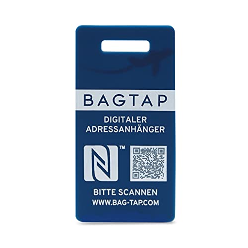 BAGTAP - Silikon - digitaler Gepäckanhänger mit NFC und QR-Code, 1 Stück, Blau, 30 mm x 60, Schutzklasse IP68, für Reise, Urlaub, Flug, Bahn