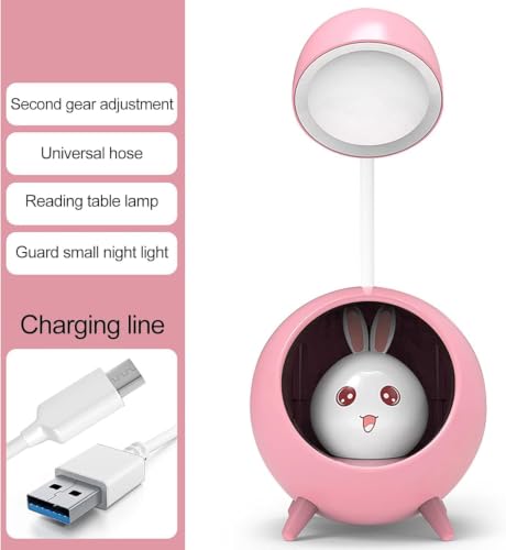 Image of IMNISHNAY Cute Bunny Night Light with Cloud LED Desk Lamp | USB Rechargeable Warm LED Lamp for Kids Bedroom, Nursery, Study Table & Home Decor (Pink)
