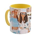 Kembilove Taza de Desayuno Personalizada con Foto - Regalo Original Personalizado con Foto - Tazas Personalizadas con el Interior en color amarillo - Regalo para Cumpleaños, Aniversarios, Eventos