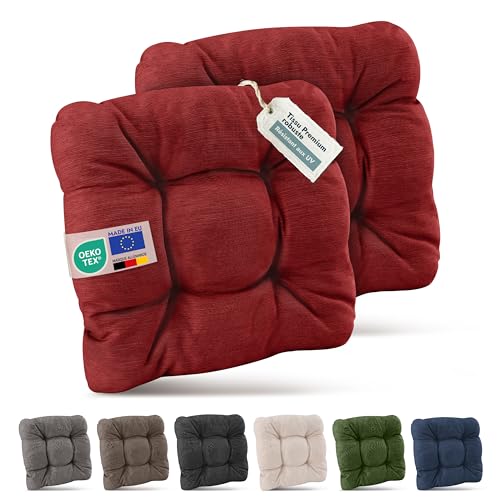 Beautissu Premium Set de 2 Galette Chaise Jardin Extérieur 40x40 cm Rouge – 8 cm Épaisseur Coussin Siège Robuste & Résistant aux UV Coussin Fauteuil Jardin Terasse...