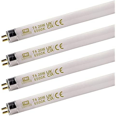 TBE LIGHTING T4 20w Fluorescent Tube Lamps 578mm - 4 Pack of CFL Bulbs - G5 2-Pin Base Fittings - T4 High Efficiency Lamps, Day Light White 6500K Cover