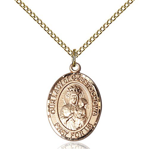 Bonyak Jewelry Saint Medal Collection Gold Filled Our Lady of Czestochowa Pendant 3/4 x 1/2 inches with 18 inch Gold Filled Curb Chain