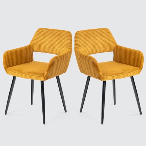 Meuble Cosy Lot de 2 Chaises de Salle à Manger Scandinave Fauteuil Assise Rembourrée en Velours Côtelé Pieds en Métal pour Cuisine Salon Chambre Bureau,...