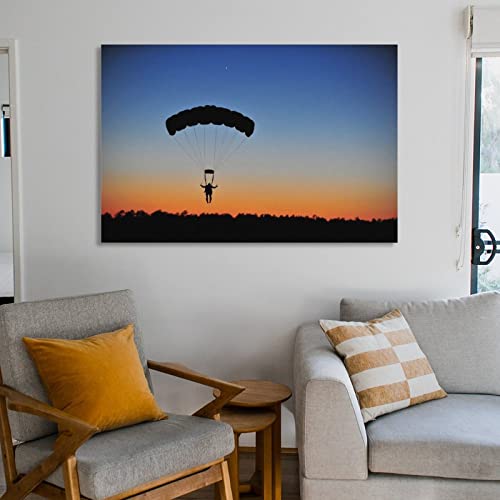 Posters Extreme Sports Poster Night Skydiving Sunset Landscape Wall Art Nature Sky Painting Canvas Wall Art For Living Room Bedroom Office Kitchen Decor 24X36Inch(60X90Cm) Frame-Style #TOP5