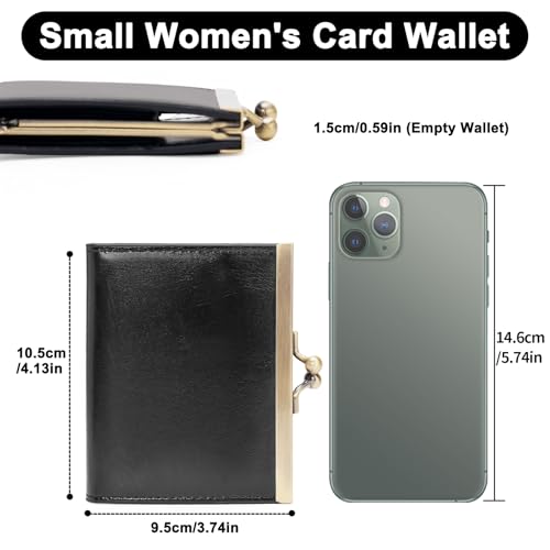 Image of GOIACII Credit Card Holder Vintage Wallet for Women Genuine Leather Ladies Card Cases with Kiss Lock Small Black