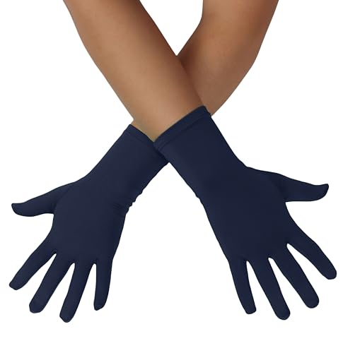 ATHX Mens and Womens Gloves Costume Accessories Wrist Length Spandex Stretch Halloween Cosplay Party Wedding Prom Gloves (Navy Free Size)