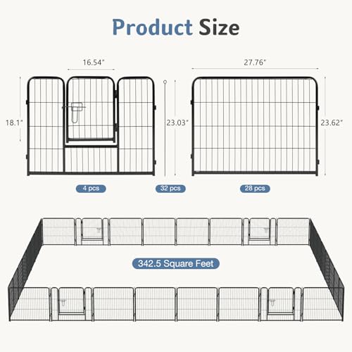 Image of DUMOS Dog Playpen 24 Inch 32 Panels Indoor Outdoor Metal Pet Fence | Foldable Dog Play Pen with Door, Portable Exercise, RV Camping, Puppy Small Dogs