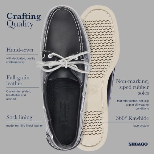 Image of Sebago Portland Boat Shoes - Full-Grain Leather Moccasins, Handsewn with Leather Sock Lining and Non-Marking, Slip-Resistant Sipped Rubber Outsoles