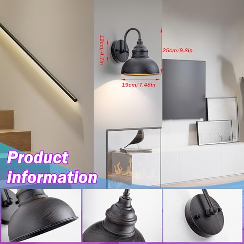 slywise Industrial Battery Operated Wall Sconces Set of Two Wall Light Fixture with Remote, Indoor Not Hardwired Wall Mount Lamp for Bedroom Bathroom Vanity Light, Easy to Install, Batteries Included by slywise - Image 6