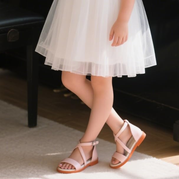 Image of ESTINE Toddler /Little Kid Girls Dress Cross Strappy Open Toe Sandals Princess Flats Summer Flower Girl Shoes