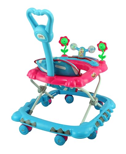 Image of JoyRide Spinny Spinner 8 Wheels Baby Walker, Adjustable Height,Parentle Handle, Comfortable Seat, Music and Light, 360 Degree Rotation, Maximum Weight: 12 kg (Pink Blue)