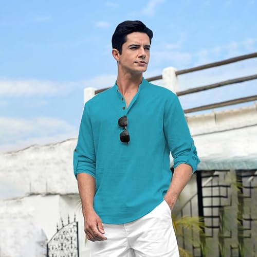 Image of Beige Color Cotton Blend Mandarin Neck Short Kurta Straight Kurta for Men (S)