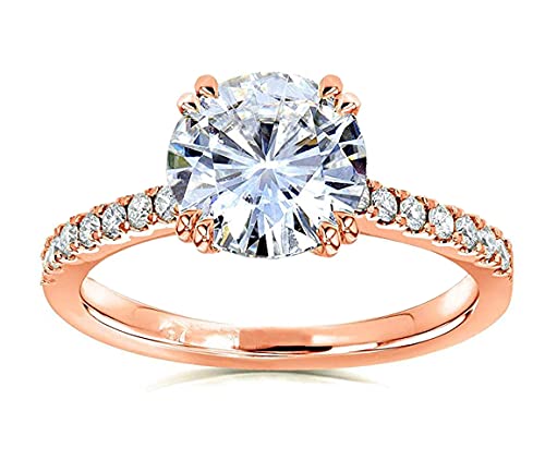 Cuteshop Rose Gold 2ct Round CZ Crystal 4 Prongs Simulated Diamond Solitaire Wedding Engagement Rings for Women (5)