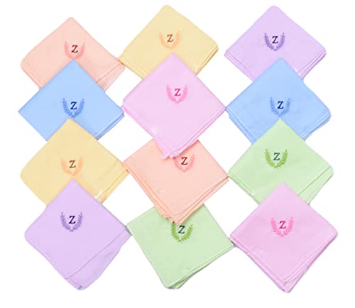 Image of ANTONIA Personalized Cotton Women's Handkerchiefs with Embroidered Initials, Assorted Colours (33 cm x 33 cm)