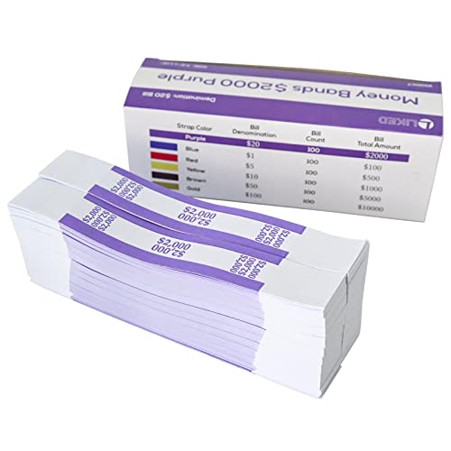 L LIKED Money Band Bundles Self Sealing Currency Straps for Bill Wrappers (Purple $2000-1000 PCS)…
