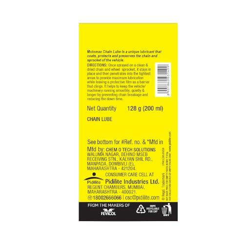 Motomax Chain Lube Aerosol Spray 200 ml |Provides Lubrication and corrosion protection of Chain & sprockets for Bikes, Motorbikes, Cars| Avoid Sling Off & Prevent Chain breakage | Extended Chain Life (Image - 2)