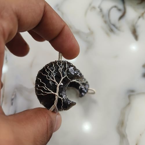 Image of OCA BLACK OBSIDIAN MOON SHAPE PENDANT, Wire Wrapped Necklace, Fashion Jewellery, Energy Charged, Money Magnet, Financial Growth, Good Luck, Reiki, Healing, Crystal Crafts, Gifts