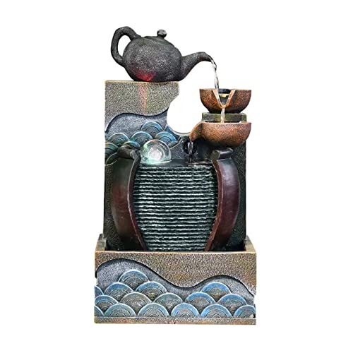 Fuente de Escritorio Fuente de Mesa Cascada Resina Agua Escritorio Decoración portátil for Interiores meditación Decorativa con Bomba Sumergible