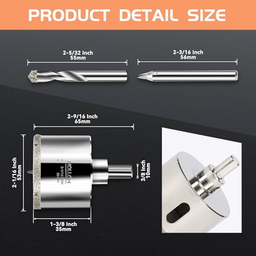 Image of MOLLOM 2-1 /16 inch (53mm) Diamond Hole Saw with 2 Pilot Drill Bit