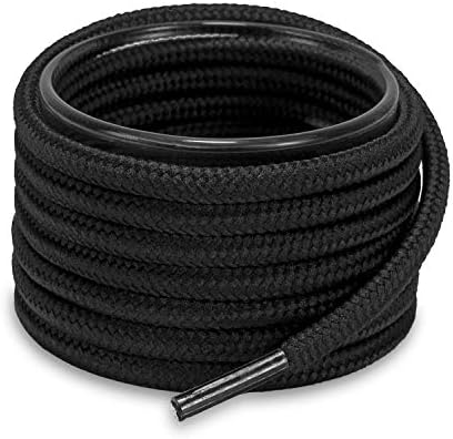 Shoemate Solid Color Round Shoe Laces for Sneakers, Boots and Athletic Shoes, Shoe Strings, Black, 58"(147cm) 4-Hei ROD-147-4