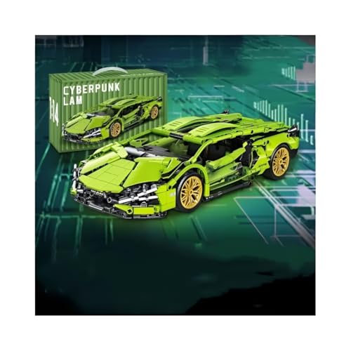 Image of Cyberpunk Green Supercar Building Blocks Set, Racing Car Construction Model Kit, STEM Learning Toy, Collectible Sports Car Building Bricks for Boys, Girls & Adults