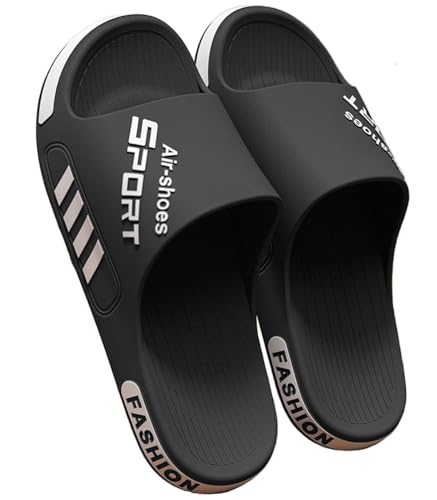 Beach Pool Slides Sandals for Men,Bathroom Shower Shoes,Couple Slides Slippers Outdoor Indoor,Home House Slide Sandals (Black, Adult, Men, 10, Numeric Range, US Footwear Size System, 10.5, Medium)