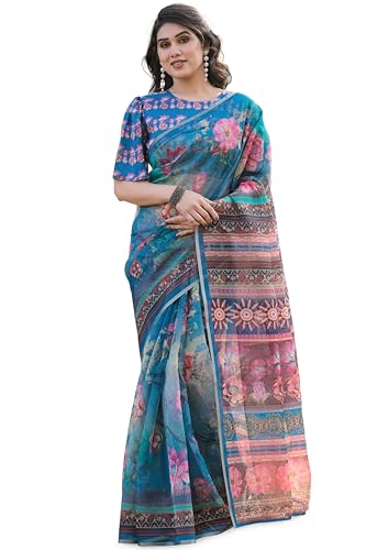 Image of MIRCHI FASHION Saree for Woman Organza Floral Printed | Lightweight Elegant Traditional Sari with Matching Blouse Piece