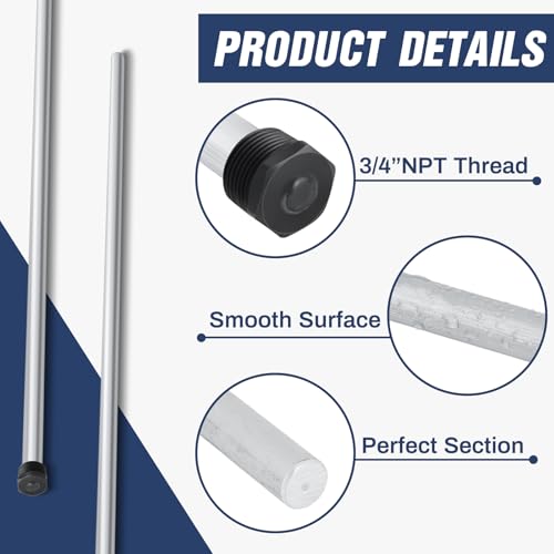 Image of Tandefio 2 Pcs Aluminum Anode Rod for Water Heater 3 /4 Npt X 44 Inches | Zinc Alloy NPT Threaded, Corrosion Protection for Hot Water Tank, Eliminates Sulfur Odor, Extends Tank Lifespan