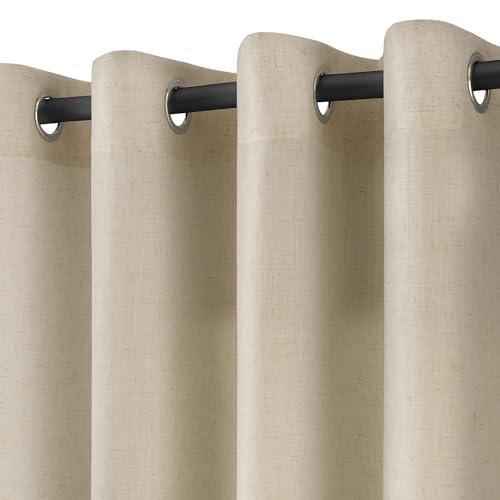 Image of Eggshell Beige Linen Curtains 84 Inches Long for Living Room Grommet Luxury Light Filtering Semi Sheer Curtain Modern Farmhouse Decor Elegant Coastal Sheer Drapes for Bedroom Office 52x84, 2 Panel