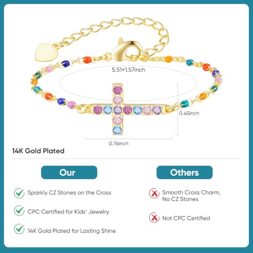 Cross Bracelet for Girls, 14K Gold Plated Christian Jewelry, Colorful Beads - image 5
