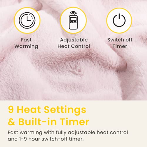 Cosi Home Luxus Heizdecke mit Abschaltautomatik - Elektrische Wärmedecke mit Überhitzungsschutz, 9 Heizstufen, Waschbar, Fernbedienung - Kuscheldecke flauschig aus Kunstfell, 180x130cm - Rosa - 2