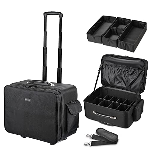 Byootique Rolling Soft Sided Makeup Case Freelance Artist Division Luggage Organized Cosmetic Storage Travel Train Case Trolley
