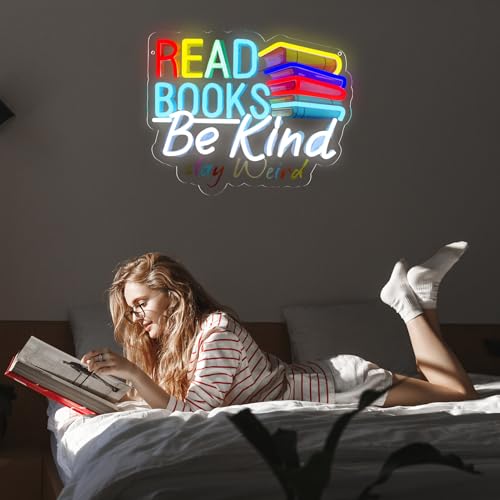 Image of Read Books Be Kind Stay Weird Neon Signs Classroom Neon Lights Wall Decor for Reading Room, Classroom, Bookstore, Library, Museum, Study Room Gifts Art-15.12 x 12.2 IN-USB Powered-Acrylic