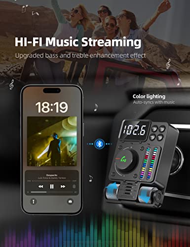 Nulaxy 2023 Upgraded Bluetooth V5.3 Car Fm Transmitter, Qc3.0 Fast Car Charger, For Hands Free Calls And, Support Voice Assistant, Treble And Bass Sound Music Player For U Dish And Aux- Km34 Black #TOP1