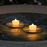 GGNOO Solar Floating Pool Lights, 2-Pack Solar-Powered Float Candles Lamps Tea Light for Pond Party Garden Backyard Outdoor Decor