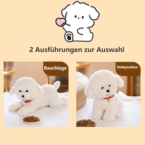 Bichon Frise Kuscheltier,Weiches Stofftier Simulation Stehendes Liegend,Pudel Kuscheltier Weiss,Realistisch Teddy Dog, Für Die Heimdekoration Geburtstagsgeschenke Geschenk Kinder (30cm,Stehen)