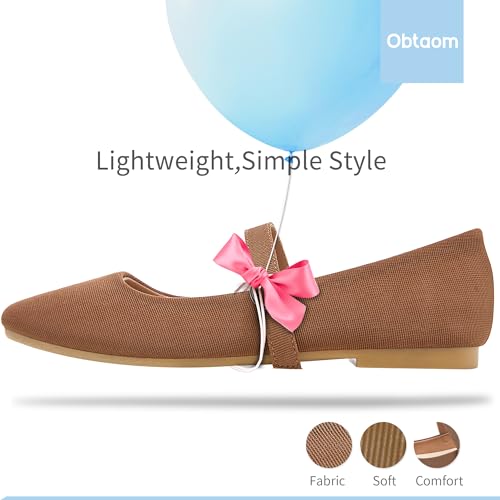Image of Obtaom Mary Jane Flat Shoes Round Toe Ballet Flats for Women Dressy Fabric Business Flats Comfortable Classic Strap Flats for Office