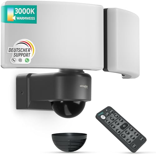 Oktaplex Cali LED Außenstrahler mit Bewegungsmelder und Fernbedienung 4450lm warmweiß 3000K Außenbeleuchtung 40W IP65 Außenlampe anthrazit