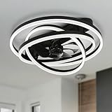 Curve Curio 24'' Low Profile Ceiling Fan with Light, Flush Mount Ceiling Fan with Lights 6 Speed Dimmable Ceiling Fans with Lights and Remote and App Control for Bedroom (Black-2)