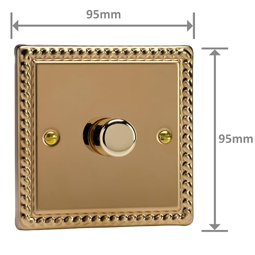 HG3 Varilight V-Dim (Standard) Series 1 Gang (Single), 1 or 2 Way, Push on/off, 400 Watt Rotary Dimmer, Classic Georgian Polished Brass Coated Finish - Image 5