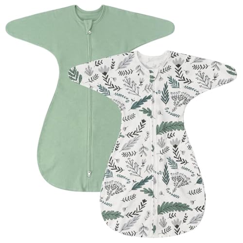 Image of ZIGJOY Swaddle Sleep Sack 6-12 Months, 1.0 Tog Cotton Baby Swaddle Blanket | 100% Cotton - Soft & Breathable & Non-shrink, 2-way Zipper for Easy Diaper Changes, Long Sleeves Allow Self-soothing