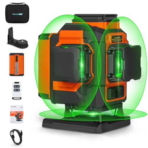 Kreuzlinienlaser grün,TakamineTech 3X360 Grad Laser Wasserwaage Selbstnivellierend,3D Kreuzlaser 12 Linienlaser,Baulaser für Innenbereich Baustelle,Wandlaser mit wiederaufladbarer Batterie(Type-C)