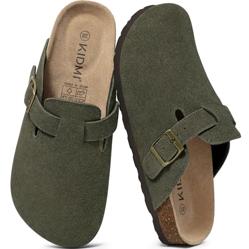 Image of KIDMI Genuine Suede Clogs for Women Men Cork Footbed Sandals Leather Mules Potato Shoes with Arch Support