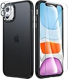 FNTCASE for iPhone 11 Case Matte: Translucent Protective Slim Thin Cell Phone Cover | Full Protection Shockproof Military Grade Drop Proof Hard Tough Bumper Cases - 6.1 inch Black(Without Magnetic)